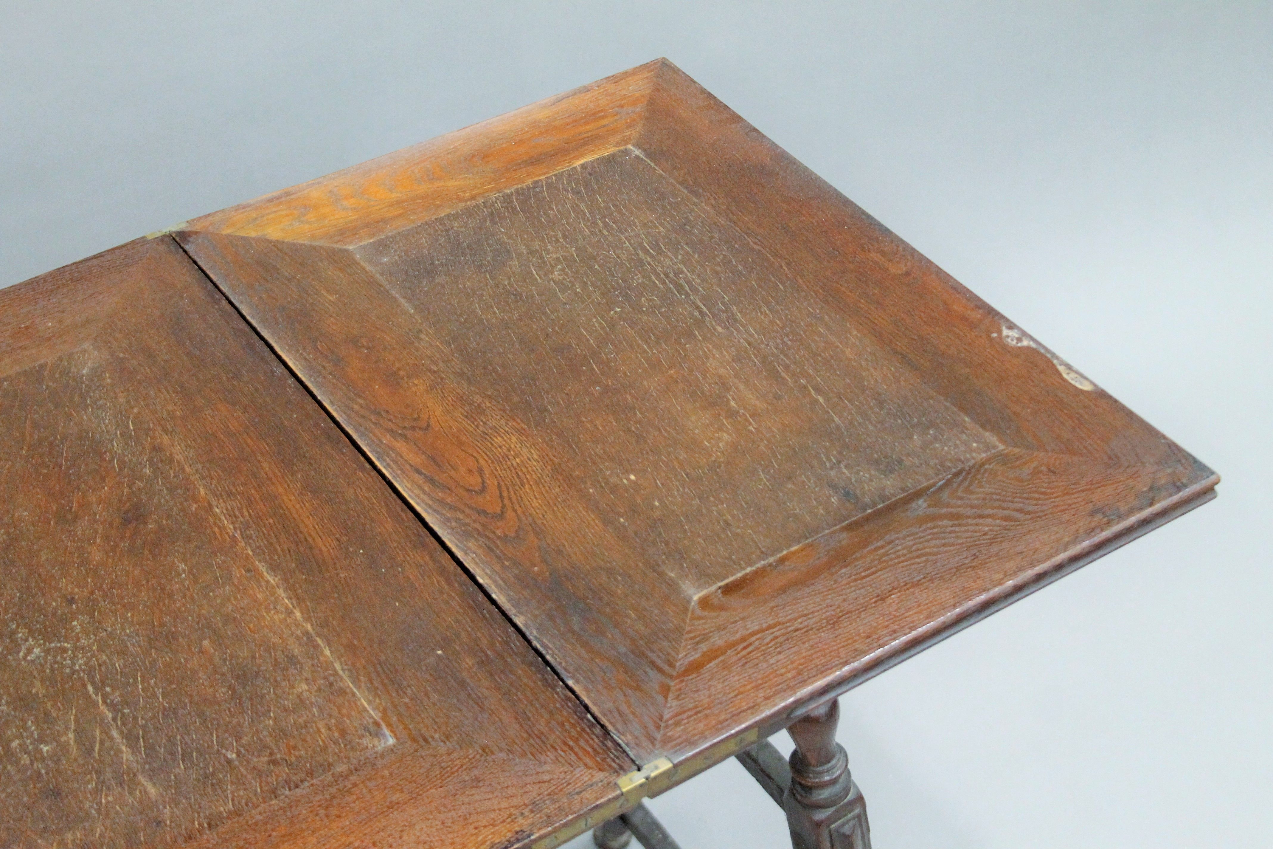 A Victorian oak folding tea table. 54.5 cm wide. - Image 6 of 9