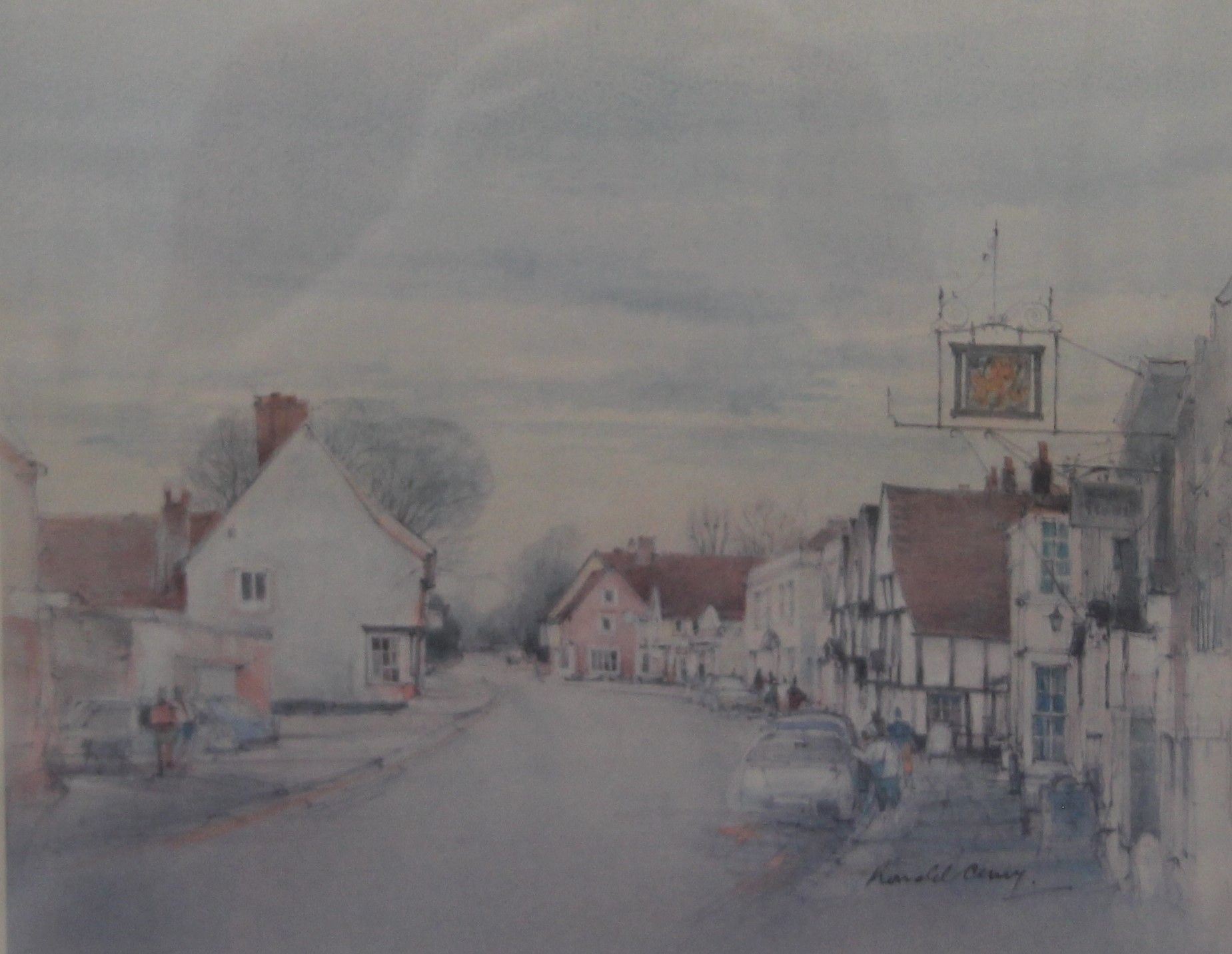 A Victorian maple framed needlework picture, a print of Dedham High Street, - Image 3 of 9