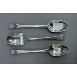 Three George III Old English silver tablespoons with shoulders, makers mark of Wm Withers,