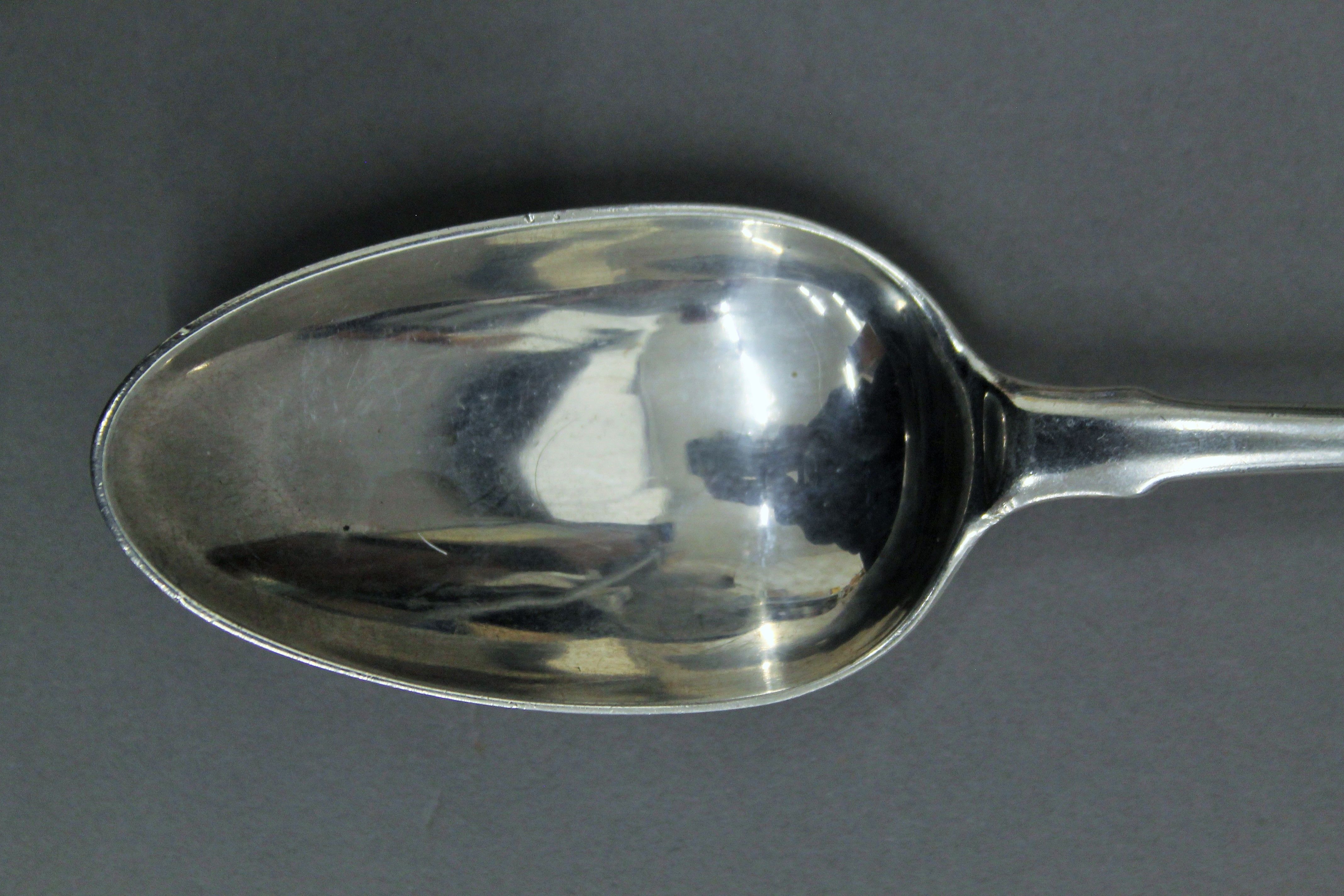 Three George III Old English silver tablespoons with shoulders, makers mark of Wm Withers, - Image 4 of 5