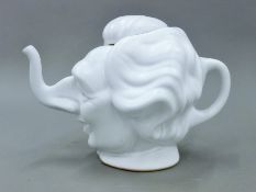 A Margaret Thatcher Luck and Flaw caricature teapot and lid, impressed marks to base LUCK & FLAW,