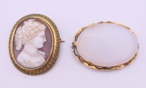 A 19th century cameo brooch carved with the bust of a lady and another brooch. Cameo 4.