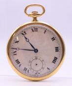 An 18 ct gold gentleman's pocket watch. 4.75 cm diameter. 51.4 grammes total weight.