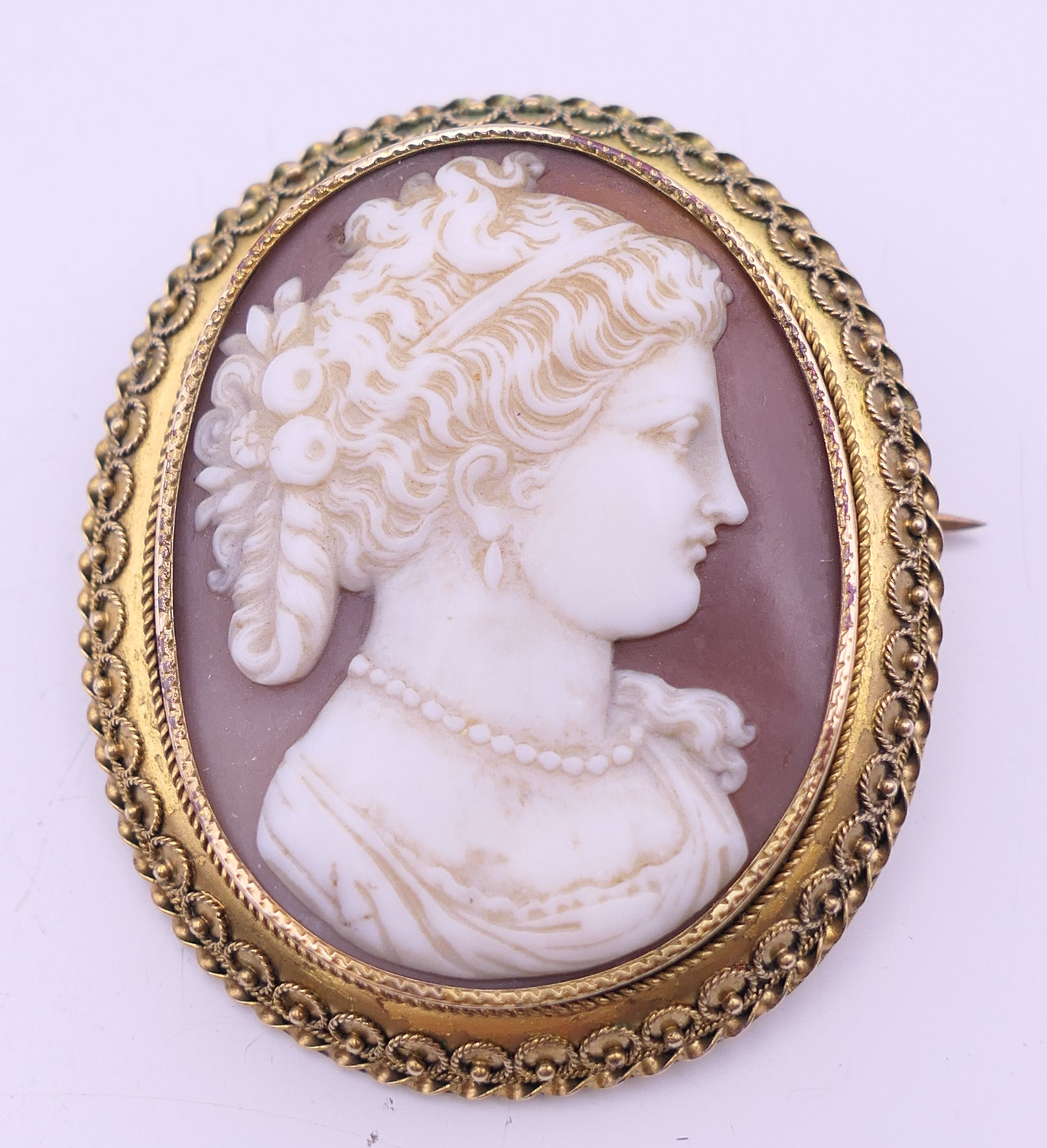 A 19th century cameo brooch carved with the bust of a lady and another brooch. Cameo 4. - Image 2 of 9