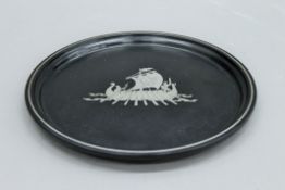 A Perstorp of Swedish silver inlaid dish. 25.5 cm diameter.