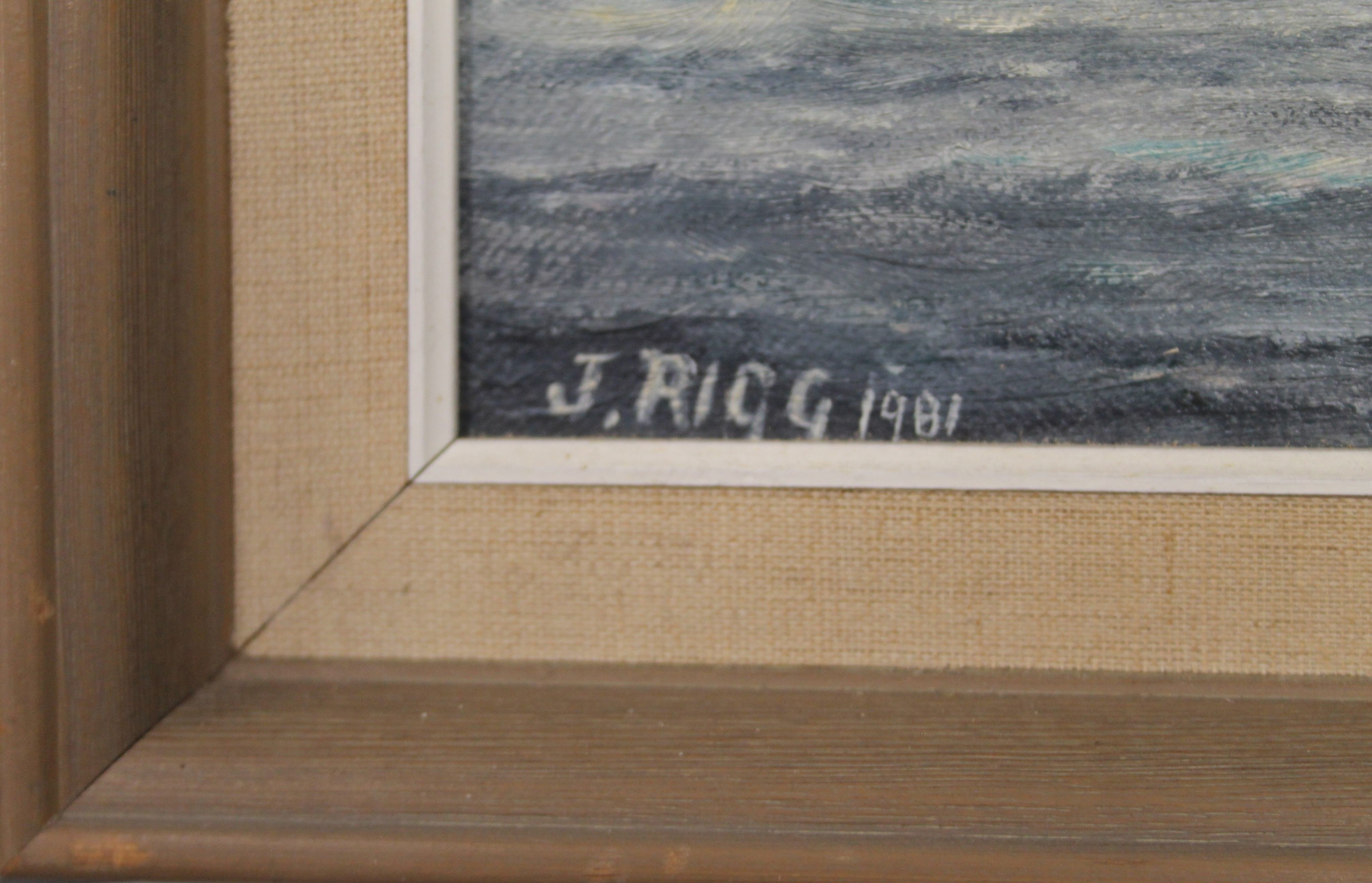 JACK RIGG (born 1927), Sailing Barges Reminder and Xylonite in Pin Mill Match 1980, oil on canvas, - Image 3 of 3