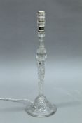 A pair of Baccarat glass table lamps. 47 cm high excluding shades.
