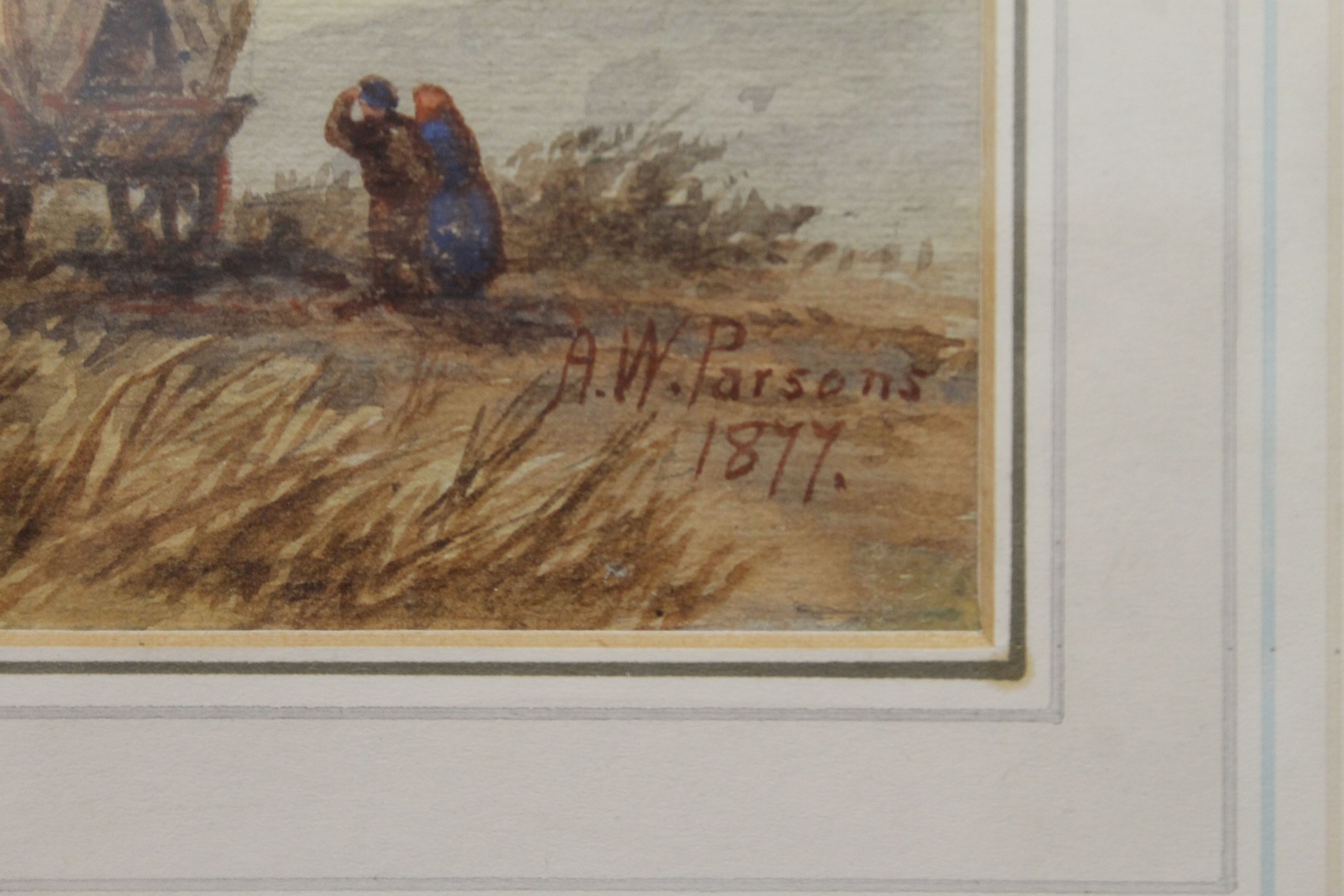 A W PARSONS, Covered Wagon, watercolour, signed and dated 1877, framed and glazed. 28.5 x 14 cm. - Image 3 of 3