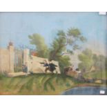 A pair of 19th century Continental Naive School pastels, Children at Play, and Pulling in the Boat,