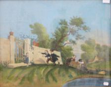 A pair of 19th century Continental Naive School pastels, Children at Play, and Pulling in the Boat,