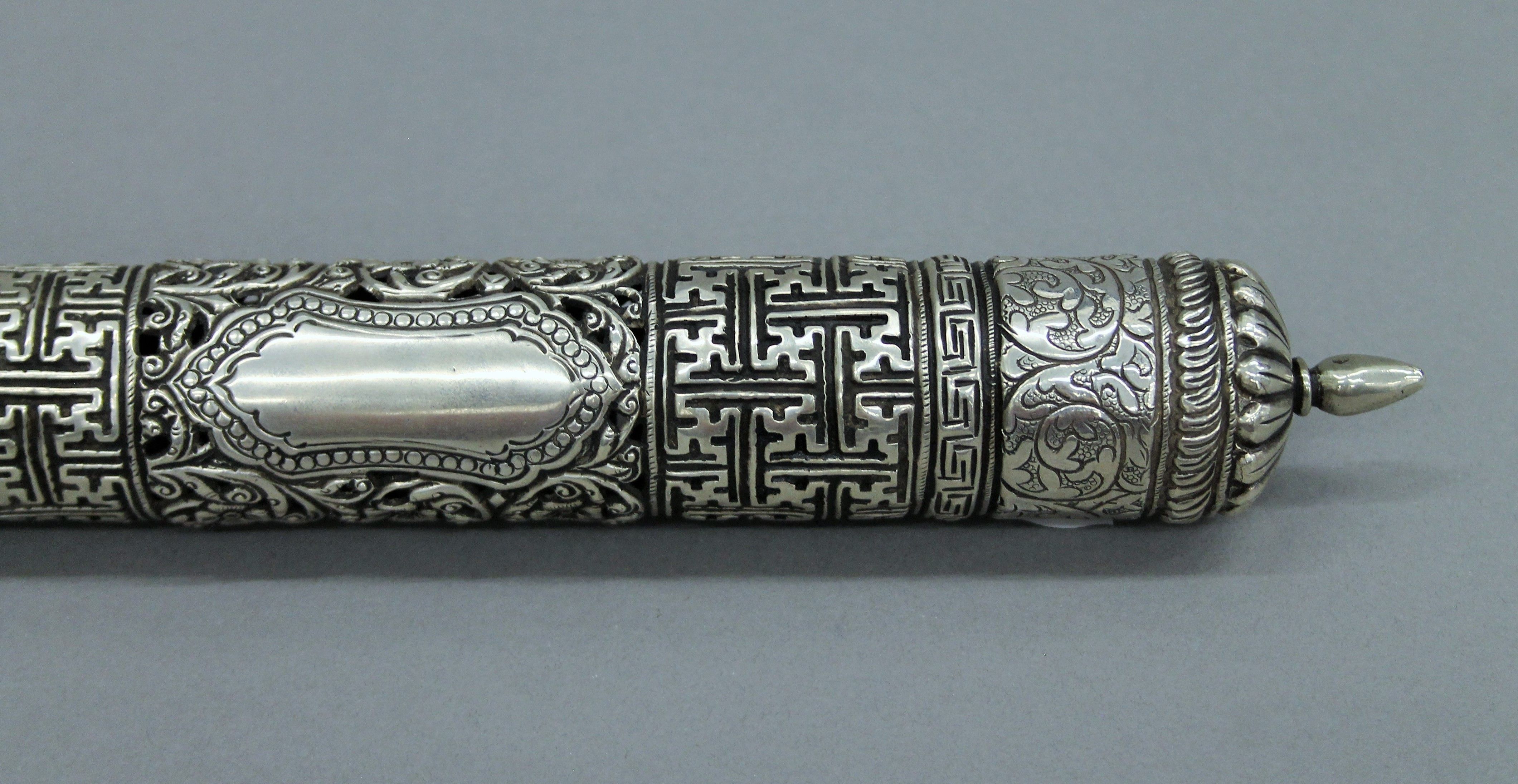 A Tibetan 800 silver prayer scroll holder. 30 cm long. - Image 2 of 4