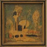 A Middle Eastern Abstract Scene, indistinctly signed, framed. 12 x 12 cm.