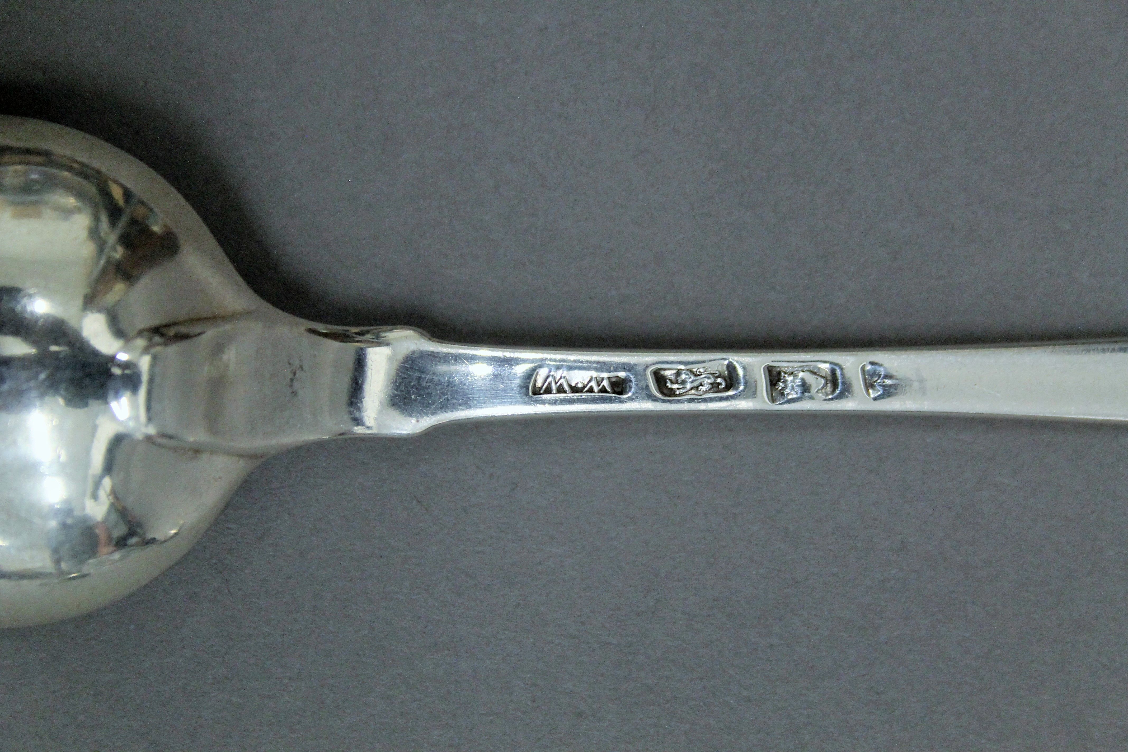 Three George III Old English silver tablespoons with shoulders, makers mark of Wm Withers, - Image 5 of 5