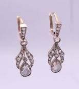 A pair of late 19th century unmarked diamond drop earrings,