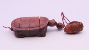 A tortoise form inro. 10 cm long.