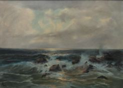 V BERK (German/American), Seascape, oil on canvas, framed. 69 x 49 cm.