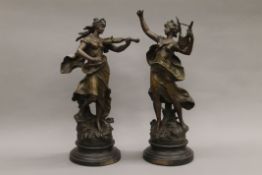 A pair of 19th century French spelter figures. The largest 53 cm high.