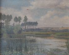 Lake Landscape, oil on canvas, unsigned, framed. 49.5 x 39.5 cm.