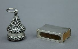 A silver pin cushion from a chatelaine, hallmarked for London 1911 and a silver matchbox cover,