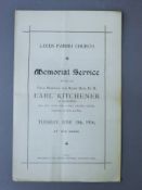 A Leeds Parish Church Memorial Service programme for Earl Kitchener of Khartoum.
