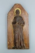 A 19th century oak carving of a saint. 35.5 cm high overall.