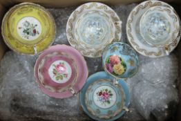 A box of various porcelain, including Royal Albert, Paragon, Aynsley, etc.