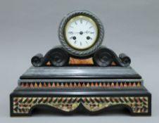 A Victorian inlaid marble mantle clock. 37 cm wide.