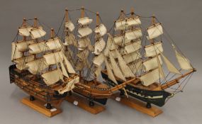 A collection of model boats, including HMS Victory, Mayflower and Cutty Sark.