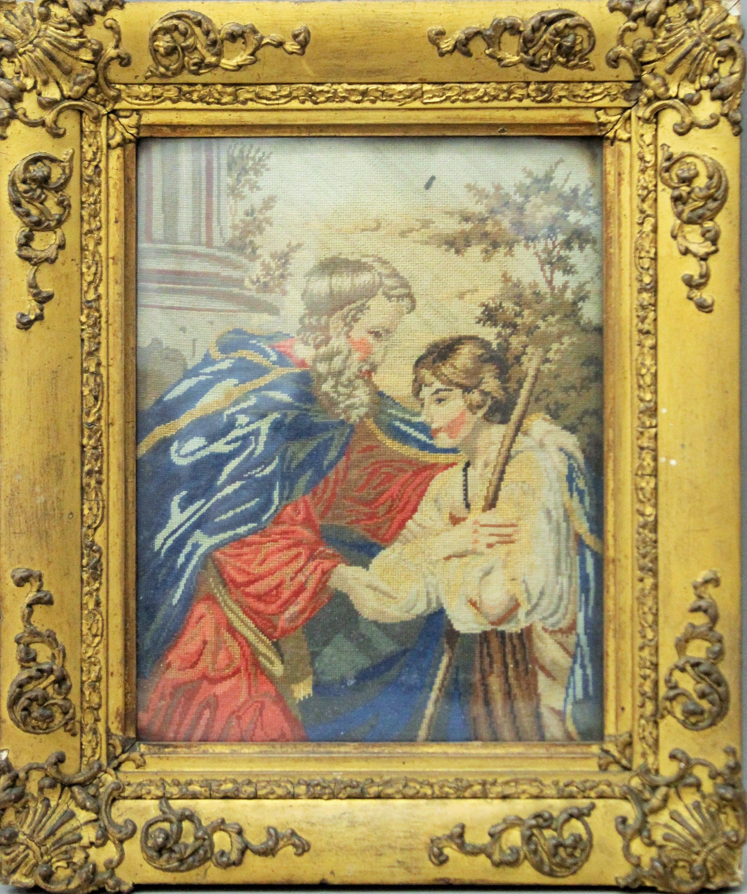 A Victorian embroidered picture, framed and glazed. 33.5 x 40 cm overall. - Image 2 of 3