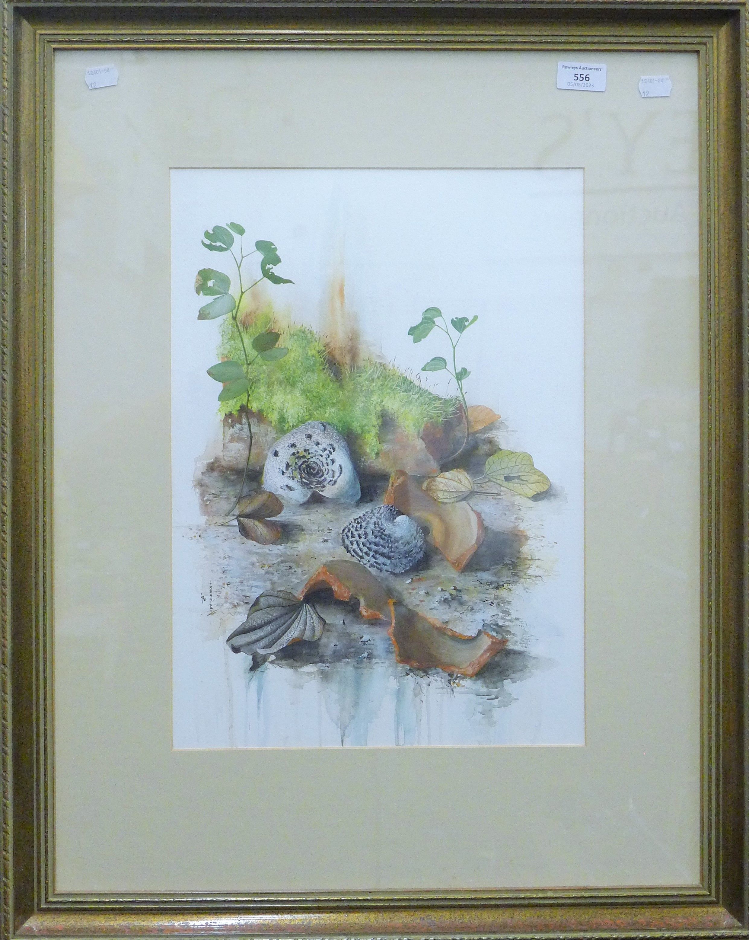 L SEARLE, Naturalistic Still Life, watercolour, framed and glazed. 32 x 44.5 cm. - Image 2 of 2