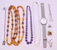 A quantity of costume jewellery, etc., including silver.