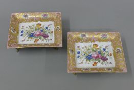 A pair of Sevres style pink porcelain dishes. 19.5 cm long.