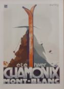 A print of a HENRY ROHEM 1935 Mont Blanc poster, framed and glazed. 19 x 26.5 cm.