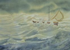KYMBERLEY SMITH, Fisherman's Nightmare, watercolour, framed and glazed. 34 x 24 cm.