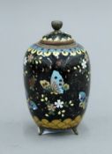 A small cloisonne vase and cover. 9.5 cm high.