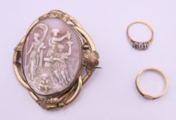 A Victorian cameo brooch, an unmarked gold mourning ring (2.