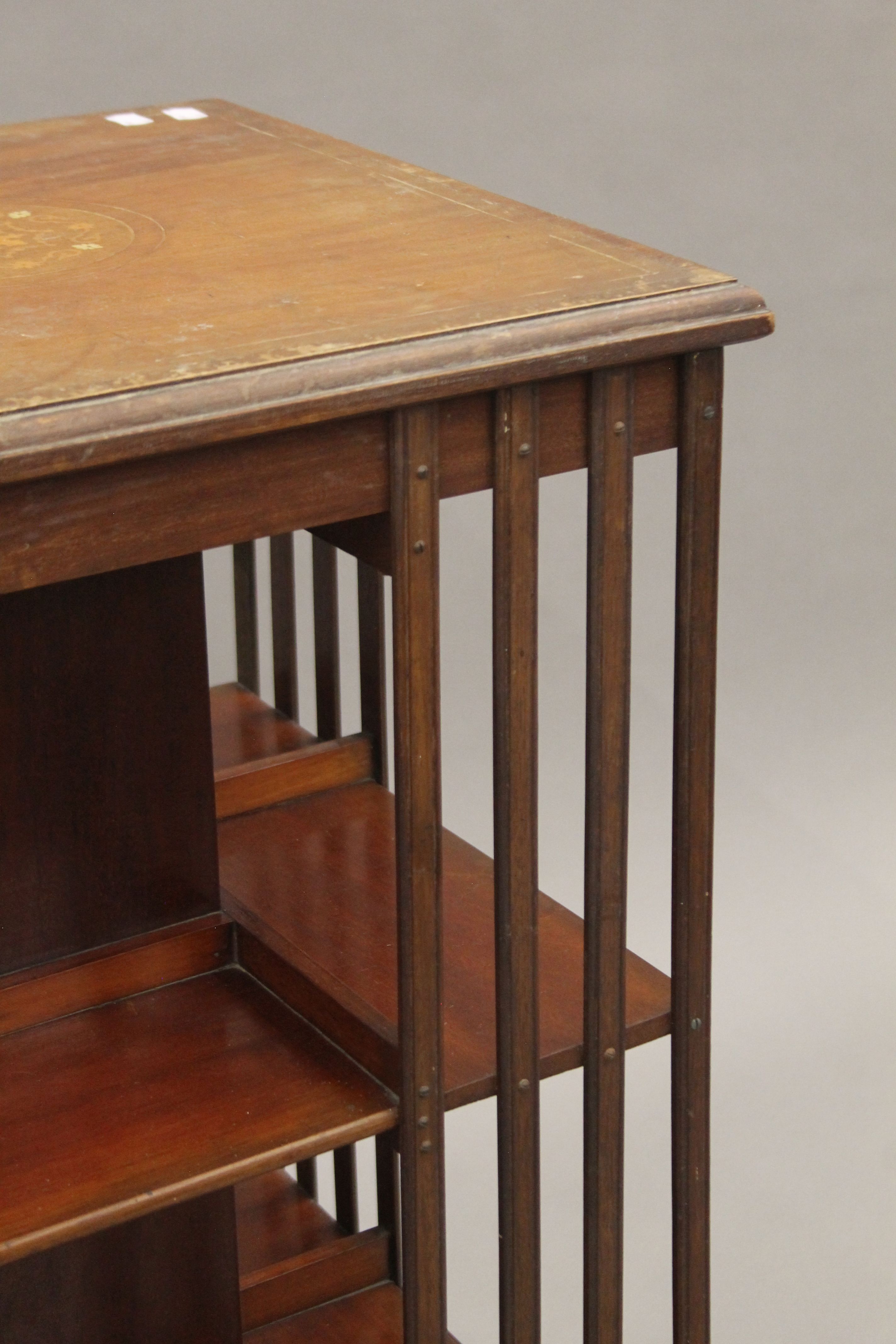 A Victorian inlaid mahogany revolving bookcase. 47.5 cm square. - Image 4 of 6