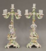 A pair of 19th century Continental porcelain candelabra. 47 cm high.