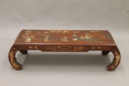 A Chinese low table with hardstone inlays. 114.5 cm long.