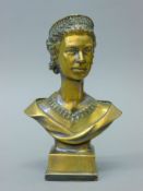 A brass bust of Queen Elizabeth II. 20 cm high.