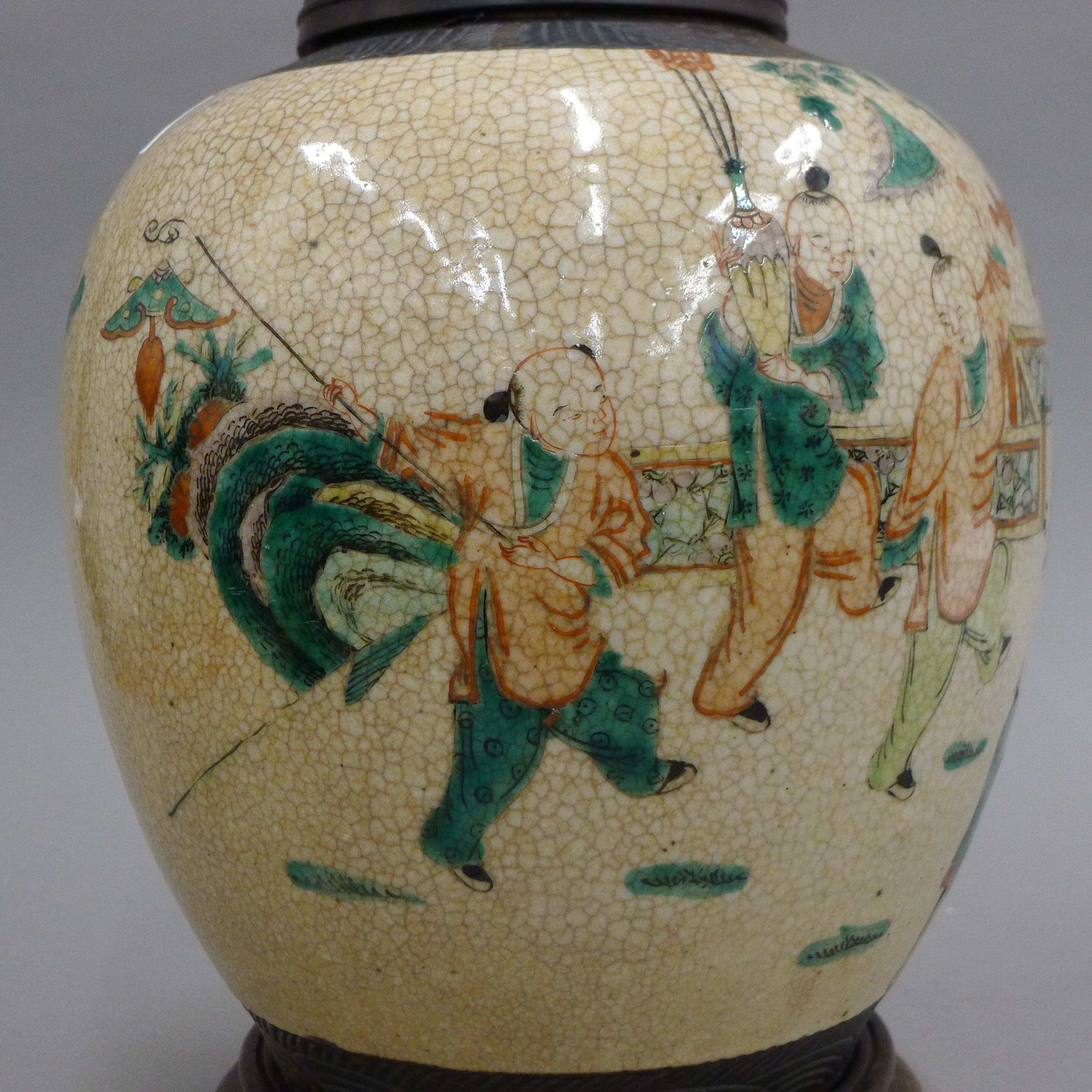 A Chinese crackle glaze porcelain lamp. 42 cm high. - Image 8 of 12