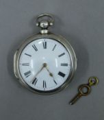 A silver pair cased verge movement pocket watch, hallmarked for London 1832. 5.5 cm diameter.