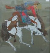 A Mongol Horse Rider, watercolour and gouache, initialled D.E.C and dated 1973, framed and framed.