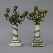 A pair of bronze and marble candelabra. 35 cm high.