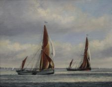 JACK RIGG (born 1927), Sailing Barges Reminder and Xylonite in Pin Mill Match 1980, oil on canvas,
