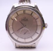 A gentlemen's stainless steel Omega Automatic wristwatch, cased. 3.5 cm wide.