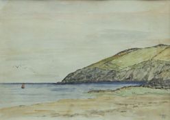 Coastal Scene, watercolour, initialled D.W, framed and glazed. 28 x 19.5 cm.
