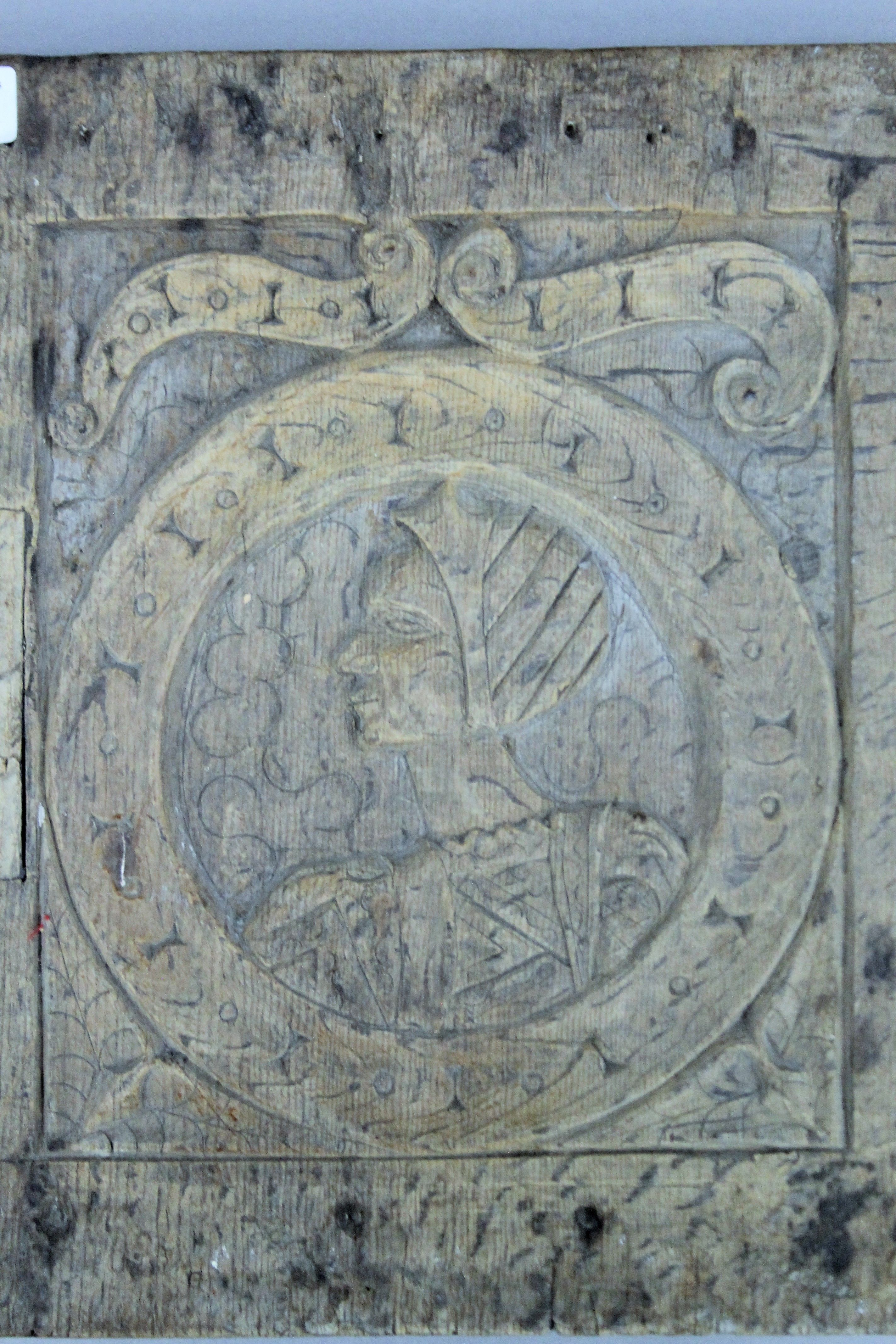 An antique carved oak panel. 35.5 x 35.5 cm. - Image 2 of 3