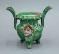A Chinese green and brown glazed pottery censer. 14.5 cm high.
