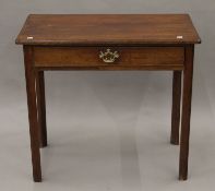 A George III mahogany single drawer side table. 81 cm wide.